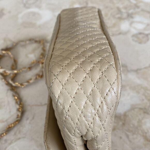 Bally Quilted Ivory Leather Woven Chain Strap Shoulder Bag Vintage - Picture 9 of 15